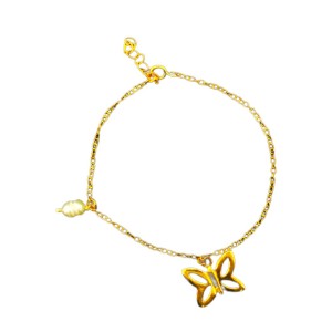 Gold plated bracelet with butterfly and pearl