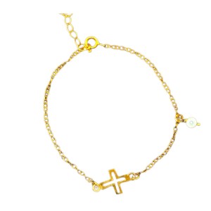Gold plated bracelet with cross and ivory eye