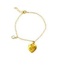 Gold plated bracelet with leaf and pearl