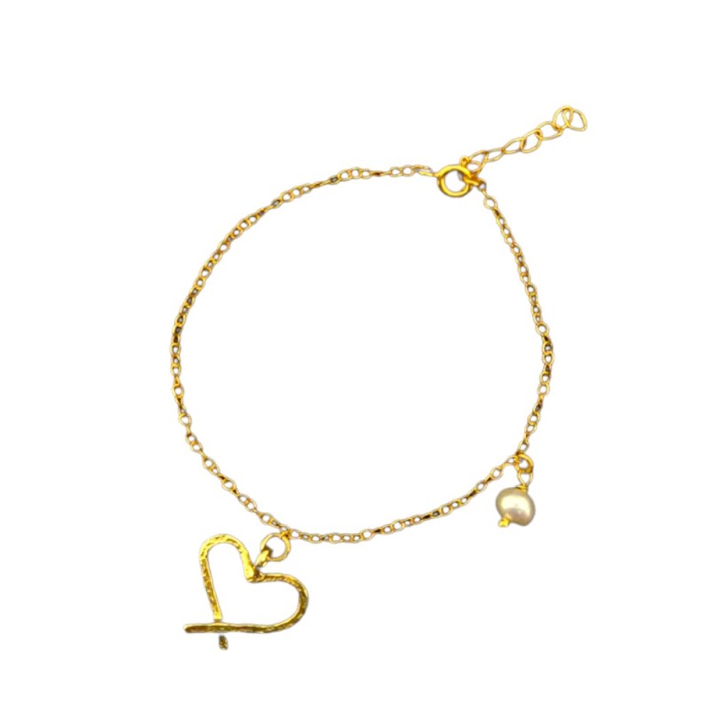 Gold plated bracelet with heart and pearl