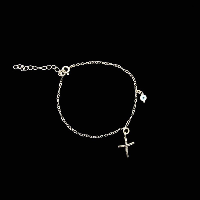 Silver bracelet with cross and eye