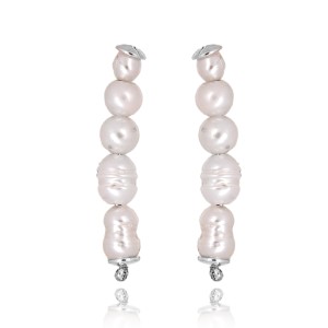 Row of silver earrings with irregular natural pearls