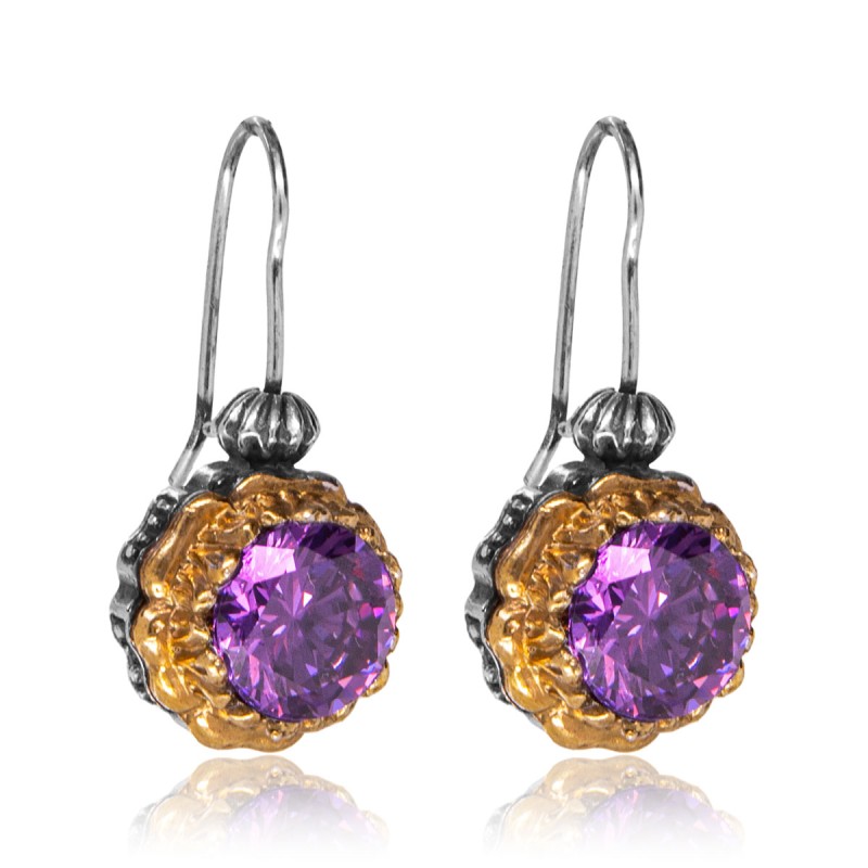 Byzantine daisy-shaped earrings with amethyst