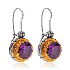 Byzantine round earrings with cuttings with amethyst
