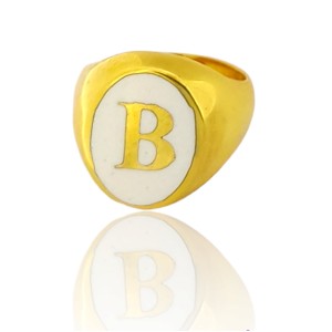 Silver ring sevalier, gold -plated, in oval shape, with monogram and enamel
