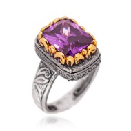 Byzantine ring in the shape of a rectangle with amethyst