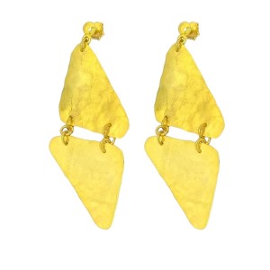 Gold plated silver double forged triangular earrings