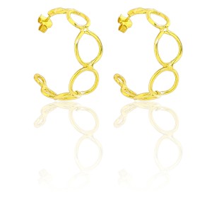 Gold plated silver hoop earrings with joined perforated circles