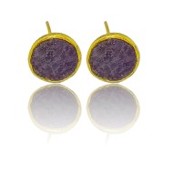 Silver textured round gold plated earrings with broken stones