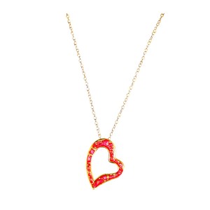 Gold plated necklace with heart with pink enamel
