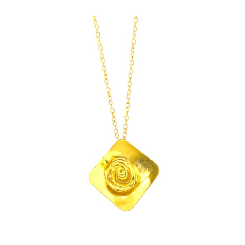 Gold plated chain with a hanging rose in a round frame