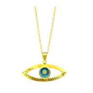 Gold plated necklace with enameled eye, large and small cross