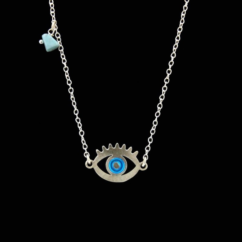 Silver necklace with eye and turquoise stone