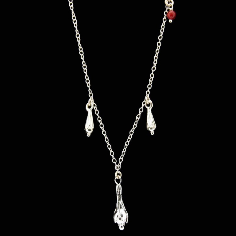 Silver necklace with Byzantine fringes - flowers and coral