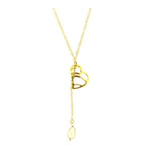 Gold plated necklace with heart and pearl chain pendant