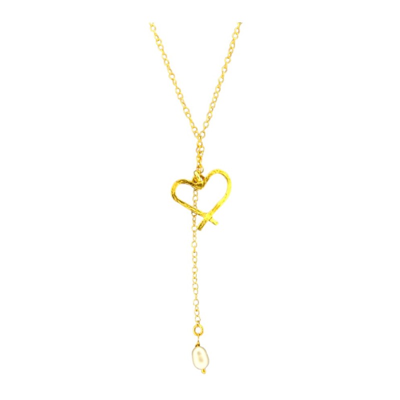 Gold plated necklace with heart and pearl