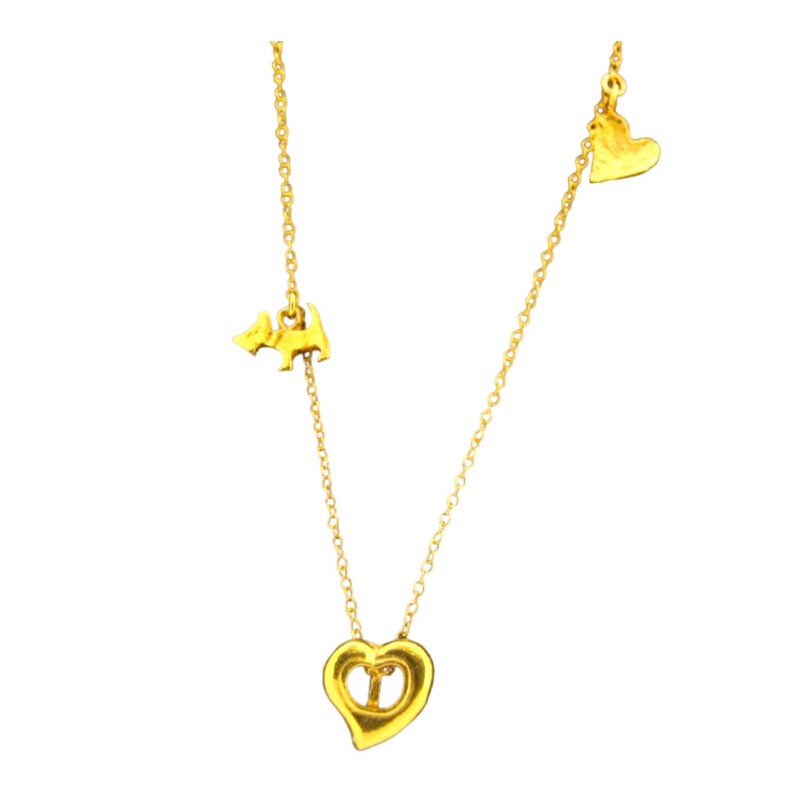 Gold plated necklace with a past heart, dog, heart