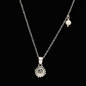 Silver necklace with sun and pearl pendant