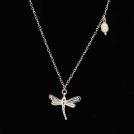 Silver necklace with dragonfly and pearl
