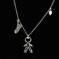 Silver necklace with baby boy, foot and pearl