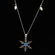 Silver necklace with snowflake and two hanging pearls