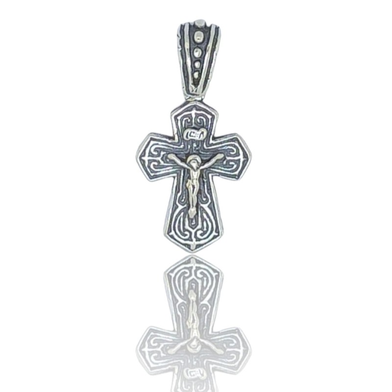 Silver two-sided cross in Byzantine style and crucifix
