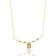 Silver necklace gold plated with real pearls, gold plated elements and monogram