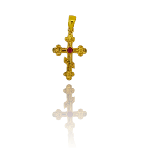 Necklace with silver distinctive gold plated cross with crucifix and stone