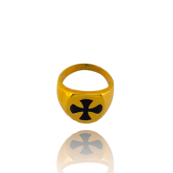 Silver classic ring, gold plated with cross of enamel
