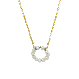 Silver gold plated necklace with natural pearls strung in a circular shape
