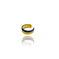 Silver double ring, gilded on the side and painted with enamel black on the other