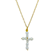 Silver gold plated chain with gold plated cross with real pearls