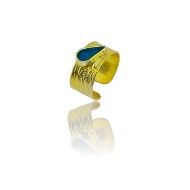 Silver one size ring gold plated with ornate calf and teardrop-shaped case with enamel