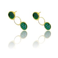 Gold plated silver textured earrings with round cases, enamel and broken stones