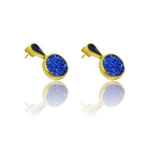 Gold plated silver textured earrings with cases, teardrop shaped and round, with enamel and broken stones