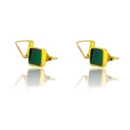Gold plated silver textured earrings with triangle and square enamel case