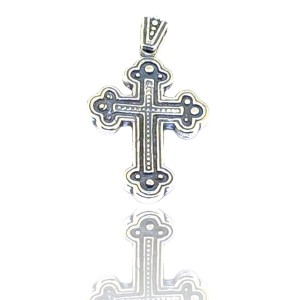 Silver classic two-sided cross, with crucifix and Byzantine designs