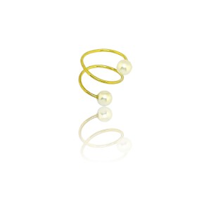 Silver spiral ring one size gold plated with pearls