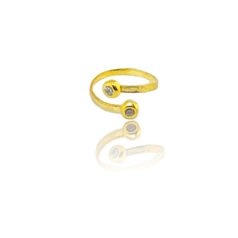 Gold plated silver spiral ring one size with embedded stone