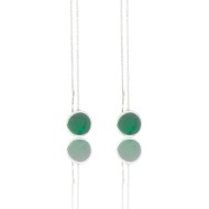 Silver hanging earrings with double chain and enamel case