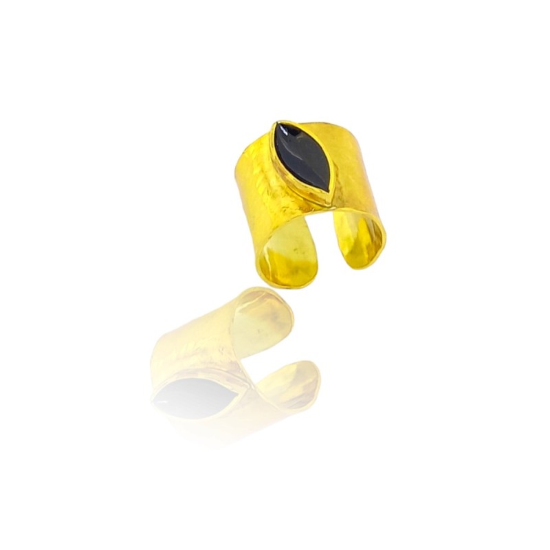 Gold plated forged one size silver ring with enamel eye case