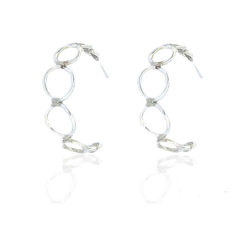 Silver hoop earrings with joined perforated circles