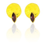 Silver forged earrings gold plated with teardrop sheath with enamel