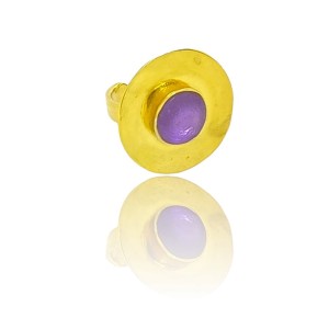 Silver textured ring gold plated with two concentric circles and enamel in the center