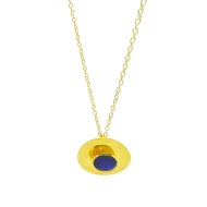 Silver chain gold plated with textured gold plated pendant with two concentric circles and enamel in the center