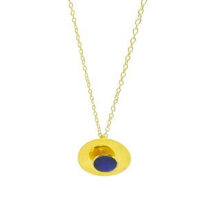 Silver chain gold plated with textured gold plated pendant with two concentric circles and enamel in the center