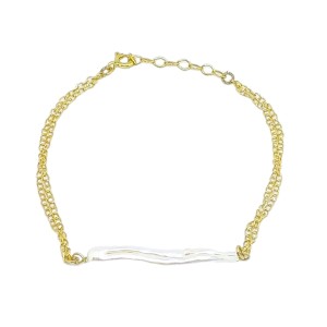 Silver bracelet gold plated with large pearl
