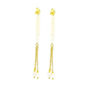 Silver gold plated chain hanging earrings with pearl