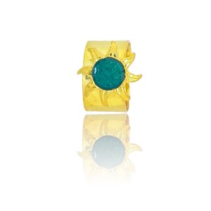 One size gold plated silver ring with sun case, with enamel
