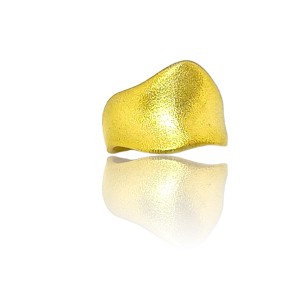 Silver ring large gold plated textured with special shape